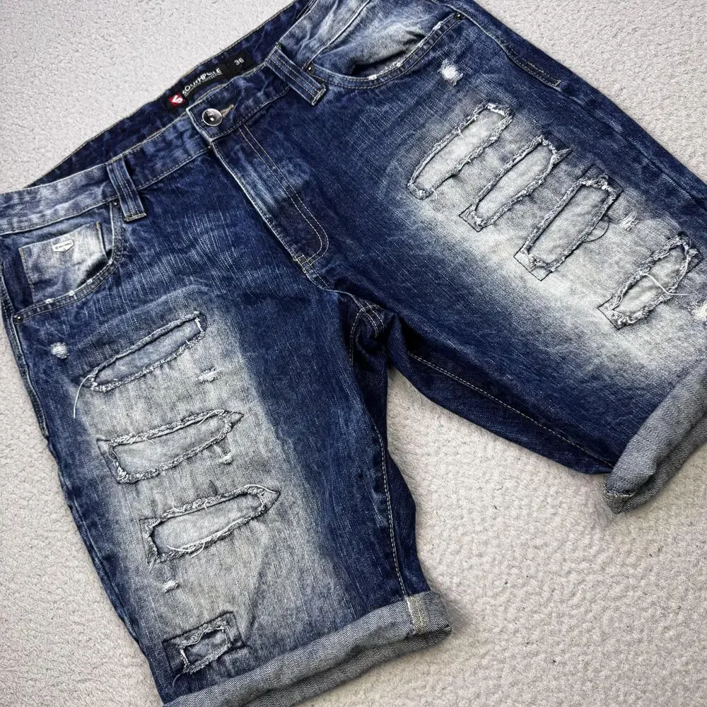 Southpole Shorts Mens 36 Blue Distressed Denim Ripped Jean Relaxed Fit Urban